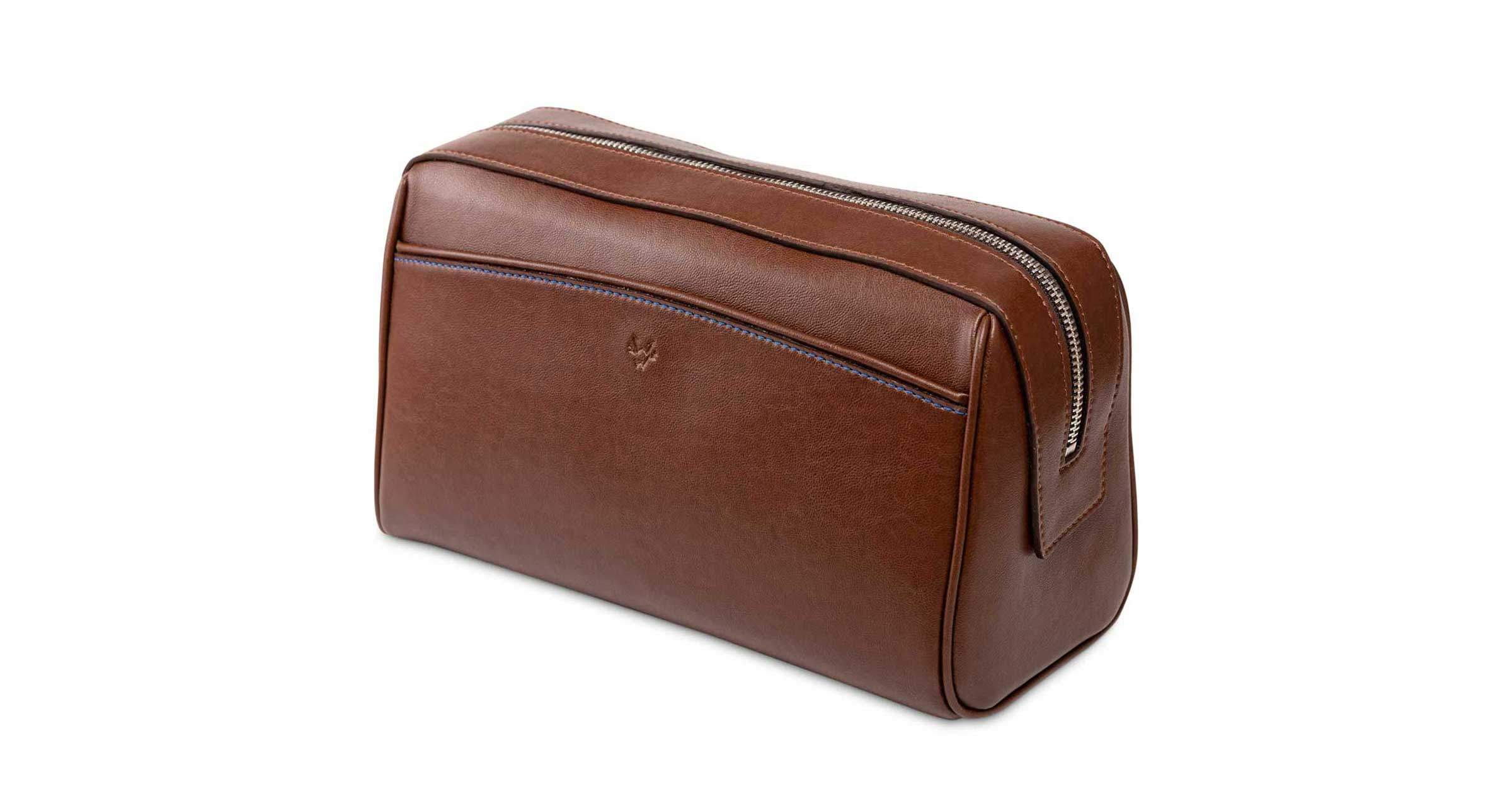 Vegan Wash Bag in Oakbark Brown, Mens Toiletry Bag Watson & Wolfe