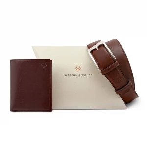 Trifold Wallet & Belt Gift Set in Brown | Watson & Wolfe